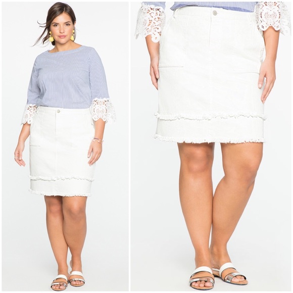 Eloquii Layered Frayed Edge White Denim 